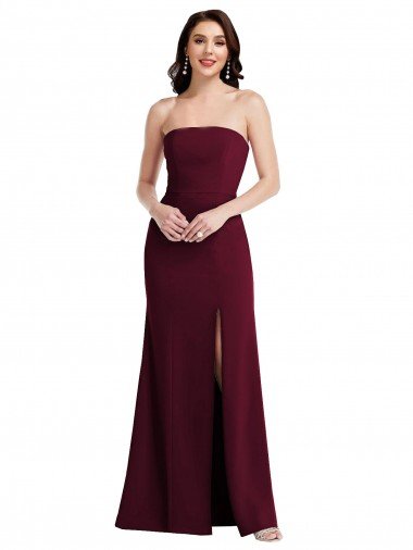 Affordable Strapless Crepe Maxi Bridesmaid Dress / Prom Dress with Front Slit UK