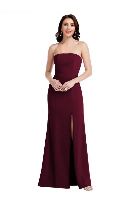 Affordable Strapless Crepe Maxi Bridesmaid Dress / Prom Dress with Front Slit UK