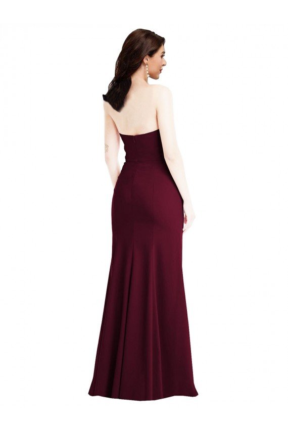 Affordable Strapless Crepe Maxi Bridesmaid Dress / Prom Dress with Front Slit UK