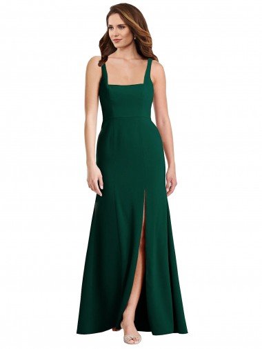 Affordable Square Neck Trumpet Maxi Bridesmaid Dress / Prom Dress with Front Slit UK