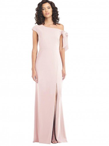 Affordable Off the Shoulder Tie Detail Trumpet Formal Crepe Bridesmaid Dress / Prom Dress with Front Slit UK