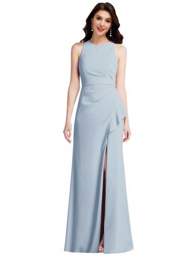 Affordable Halter Maxi Bridesmaid Dress / Prom Dress with Cascade Ruffle Slit UK