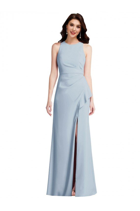 Affordable Halter Maxi Bridesmaid Dress / Prom Dress with Cascade Ruffle Slit UK