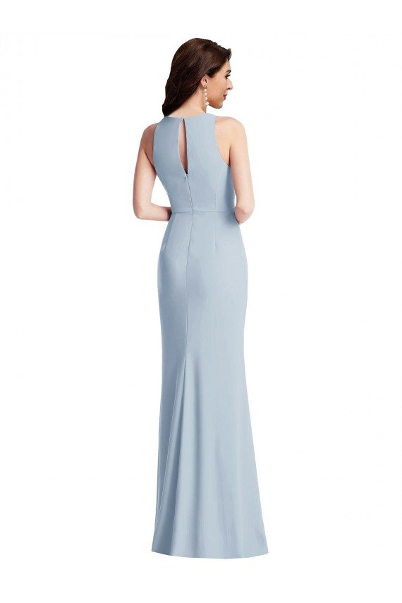 Affordable Halter Maxi Bridesmaid Dress / Prom Dress with Cascade Ruffle Slit UK