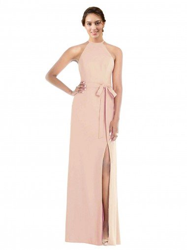 Affordable Halter Criss Cross Cutout Back Maxi Formal Crepe Bridesmaid Dress / Prom Dress UK