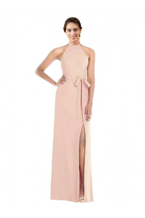 Affordable Halter Criss Cross Cutout Back Maxi Formal Crepe Bridesmaid Dress / Prom Dress UK