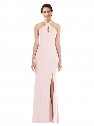 Affordable Criss Cross Halter Princess Line Trumpet Formal Crepe Bridesmaid Dress / Prom Dress UK