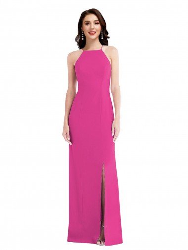 Affordable Open Back High Neck Halter Trumpet Formal Crepe Bridesmaid Dress / Prom Dress UK