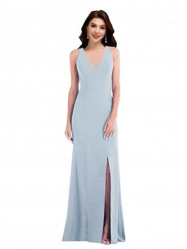 Affordable Criss Cross Cutout Back Maxi Bridesmaid Dress / Prom Dress with Front Slit UK