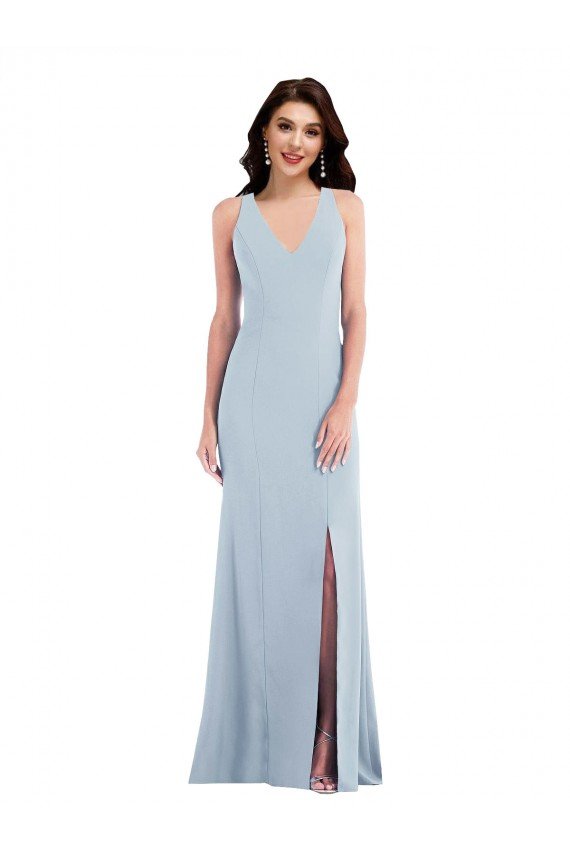 Affordable Criss Cross Cutout Back Maxi Bridesmaid Dress / Prom Dress with Front Slit UK