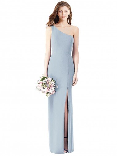 Affordable One Shoulder Crepe Trumpet Bridesmaid Dress / Prom Dress with Front Slit UK