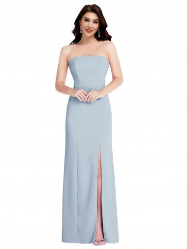 Affordable Strapless Scoop Back Maxi Formal Crepe Bridesmaid Dress / Prom Dress with Front Slit UK