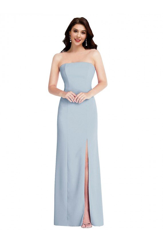 Affordable Strapless Scoop Back Maxi Formal Crepe Bridesmaid Dress / Prom Dress with Front Slit UK