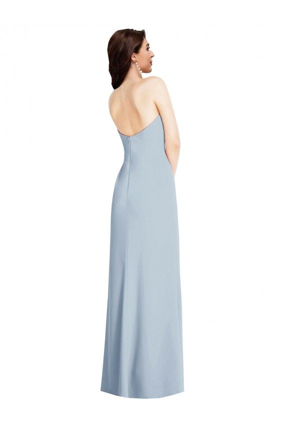 Affordable Strapless Scoop Back Maxi Formal Crepe Bridesmaid Dress / Prom Dress with Front Slit UK