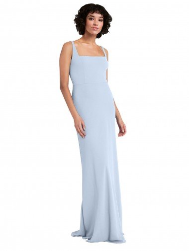 Affordable Slim Square Neck Fit and Flare Full Length Stretch Crepe Bridesmaid Dress / Prom Dress UK