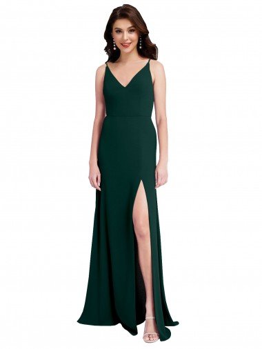 Affordable Slim A-Line V-Neck Full Length Formal Crepe Bridesmaid Dress / Prom Dress with Side Slit UK