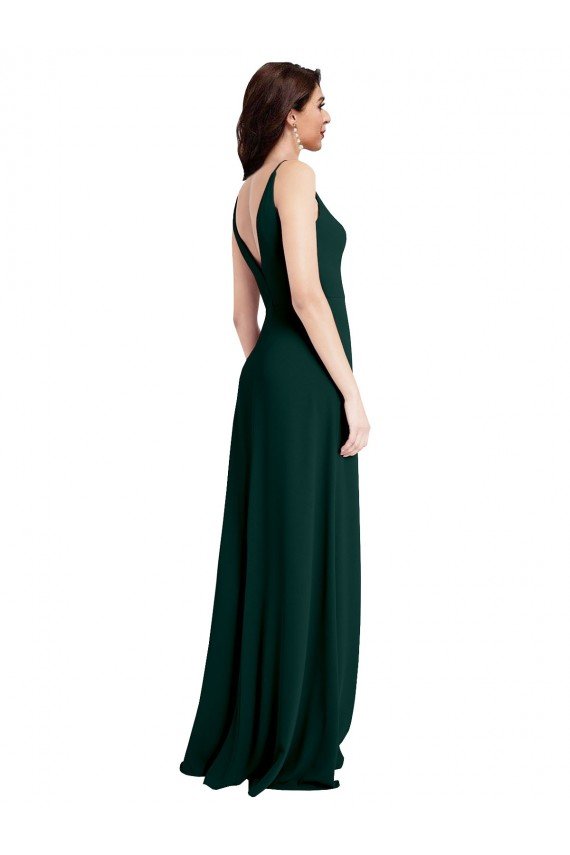 Affordable Slim A-Line V-Neck Full Length Formal Crepe Bridesmaid Dress / Prom Dress with Side Slit UK