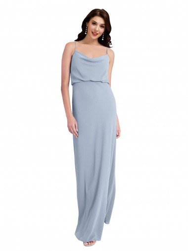 Affordable Draped Cowl Neck Long Formal Crepe Bridesmaid Dress / Prom Dress with Spaghetti Straps UK