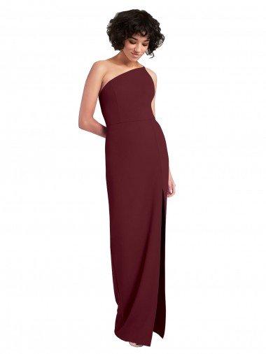 Affordable Sleek One Shoulder Long Formal Crepe Bridesmaid Dress / Prom Dress with Daring Slit UK