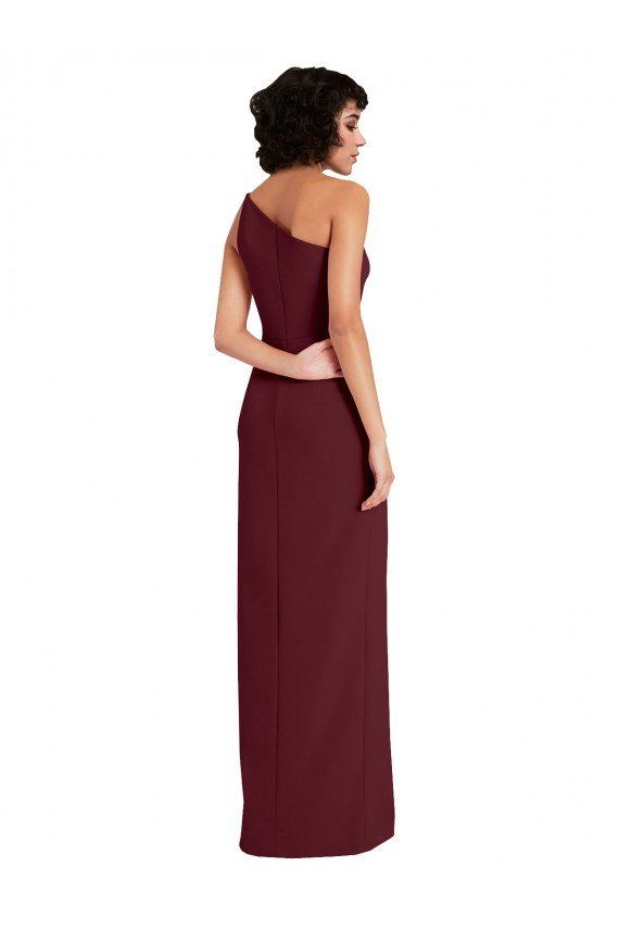 Affordable Sleek One Shoulder Long Formal Crepe Bridesmaid Dress / Prom Dress with Daring Slit UK