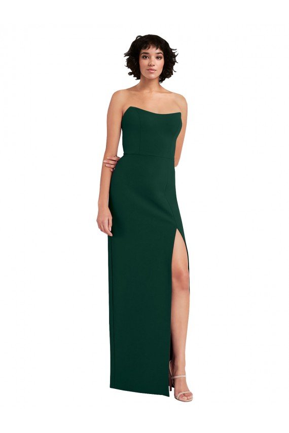 Affordable Scooped Strapless Neckline Formal Crepe Bridesmaid Dress / Prom Dress with Side Slit UK