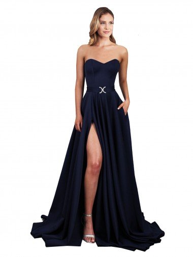 Affordable Sweetheart Neckline Low Back Long Formal Crepe Bridesmaid Dress / Prom Dress with High Leg Spit UK