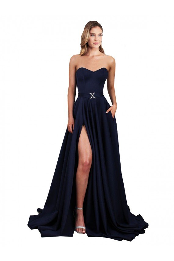 Affordable Sweetheart Neckline Low Back Long Formal Crepe Bridesmaid Dress / Prom Dress with High Leg Spit UK