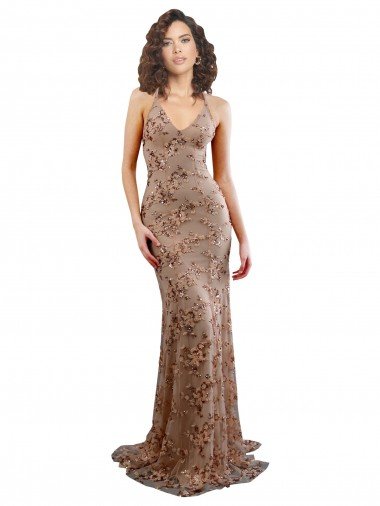 Affordable Floral Patterned Backless V-Neckline Sequin Formal Bridesmaid Dress / Prom Dress UK