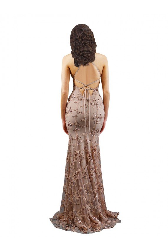 Affordable Floral Patterned Backless V-Neckline Sequin Formal Bridesmaid Dress / Prom Dress UK