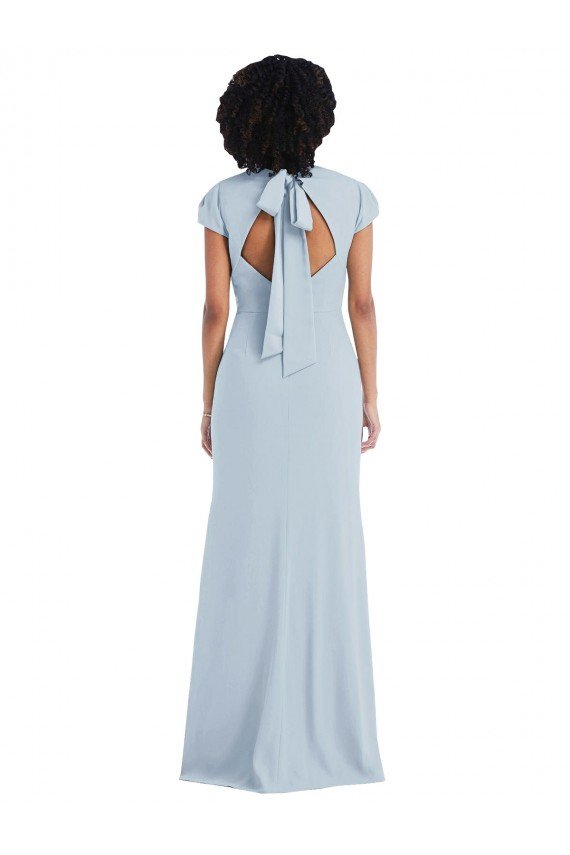 Affordable Cap Sleeve Cutout Tie Back Trumpet Bridesmaid Dress UK