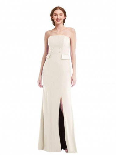 Affordable Long Strapless Tuxedo Maxi Bridesmaid Dress / Prom Dress with Front Slit UK