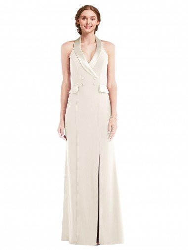 Affordable Halter Tuxedo Maxi Bridesmaid Dress / Prom Dress with Front Slit UK