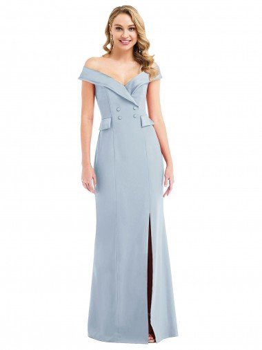 Affordable Off the Shoulder Tuxedo Maxi Bridesmaid Dress / Prom Dress with Front Slit UK