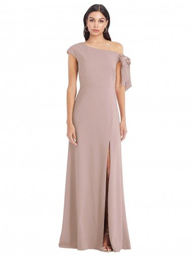 Affordable Off the Shoulder Tie Detail Maxi Formal Crepe Bridesmaid Dress / Prom Dress with Front Slit UK