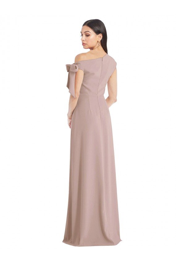 Affordable Off the Shoulder Tie Detail Maxi Formal Crepe Bridesmaid Dress / Prom Dress with Front Slit UK