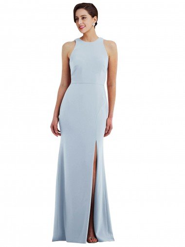 Affordable Cutout Open Back Halter Maxi Formal Crepe Bridesmaid Dress / Prom Dress with Scarf Tie UK