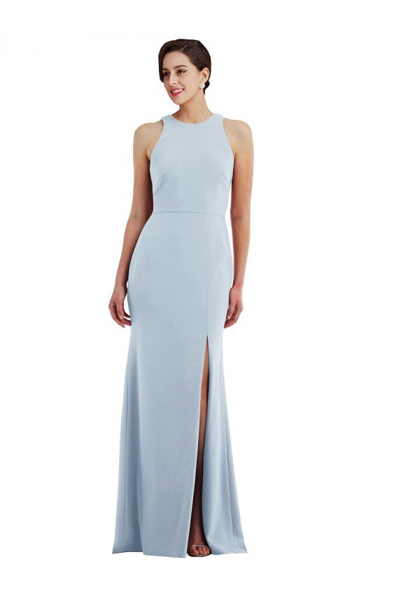 Affordable Cutout Open Back Halter Maxi Formal Crepe Bridesmaid Dress / Prom Dress with Scarf Tie UK