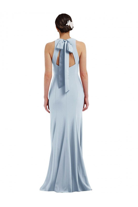 Affordable Cutout Open Back Halter Maxi Formal Crepe Bridesmaid Dress / Prom Dress with Scarf Tie UK