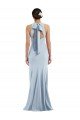 Affordable Cutout Open Back Halter Maxi Formal Crepe Bridesmaid Dress / Prom Dress with Scarf Tie UK