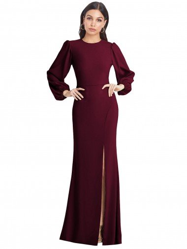 Affordable Puff Sleeves Long Maxi Briddesmaid Dress with Cutout Tie Back UK