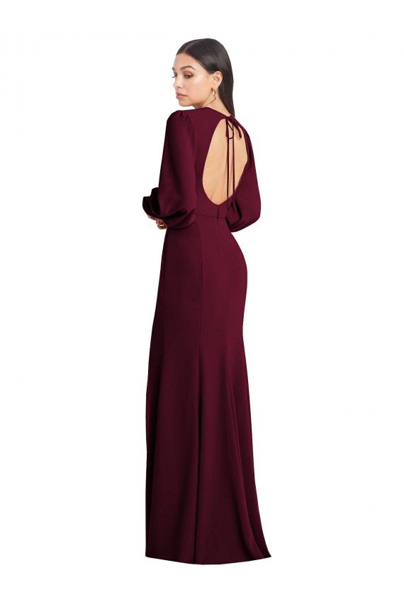 Affordable Puff Sleeves Long Maxi Briddesmaid Dress with Cutout Tie Back UK