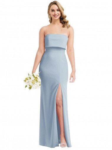 Affordable Strapless Overlay Bodice Crepe Maxi Bridesmaid Dress / Prom Dress with Front Slit UK