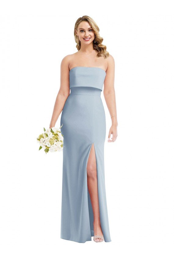 Affordable Strapless Overlay Bodice Crepe Maxi Bridesmaid Dress / Prom Dress with Front Slit UK