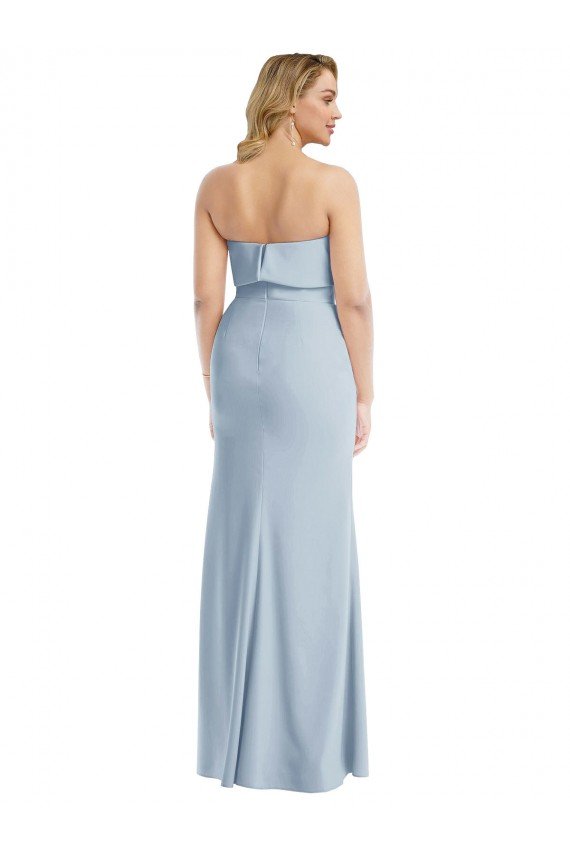 Affordable Strapless Overlay Bodice Crepe Maxi Bridesmaid Dress / Prom Dress with Front Slit UK