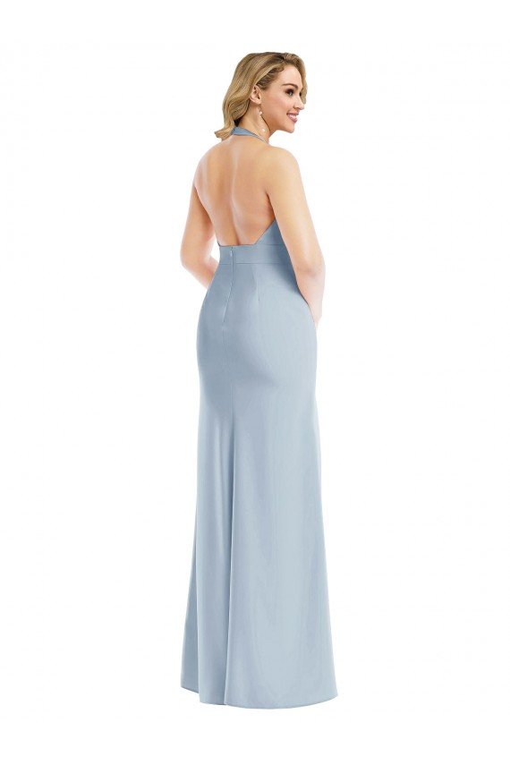 Affordable Plunge Neck Halter Backless Trumpet Bridesmaid Dress / Prom Dress with Front Slit UK