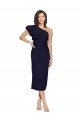 Affordable Ruched Midi Length Short Cocktail Formal Crepe Bridesmaid Dress / Prom Dress with Shoulder Ruffles UK