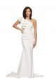 Affordable Ruched Long Sweep Train Crepe Bridesmaid Dress / Prom Dress with Shoulder Ruffles UK