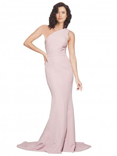 Affordable Long Sweep Train One Shoulder Crepe Bridesmaid Dress / Prom Dress with Side Leg Split UK