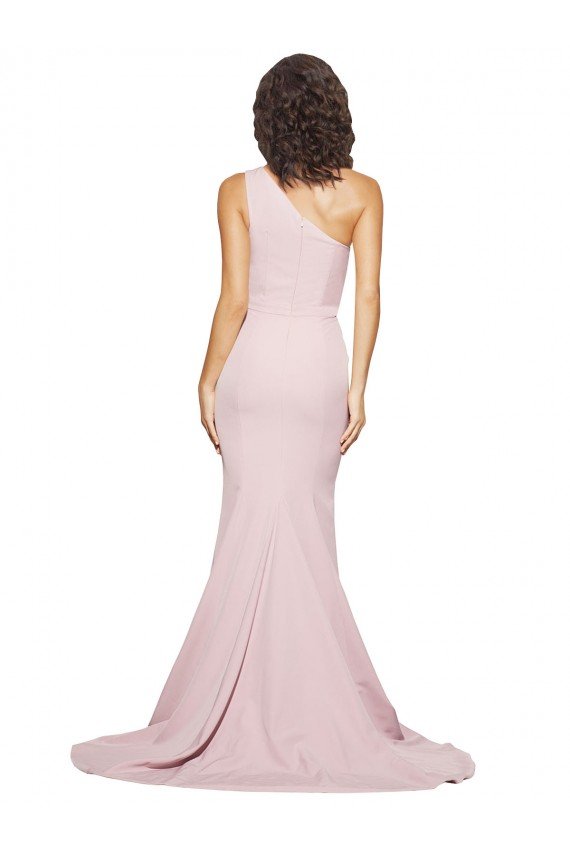 Affordable Long Sweep Train One Shoulder Crepe Bridesmaid Dress / Prom Dress with Side Leg Split UK