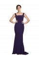 Affordable Square Neck Long Sweep Train Crepe Bridesmaid Dress / Prom Dress with Thick Straps UK